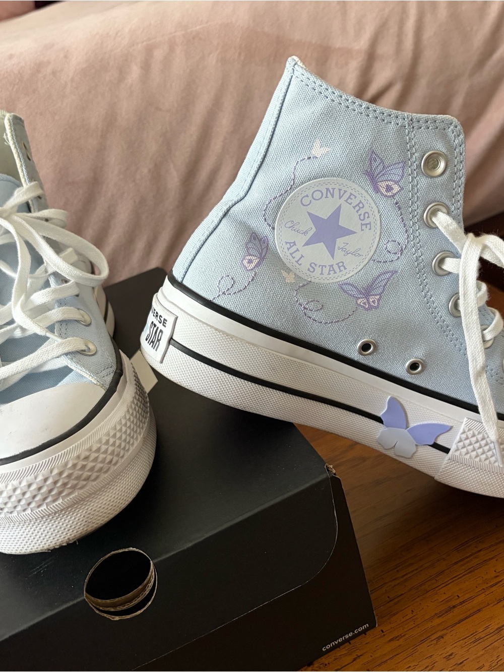 Converse Women's Light Blue High Top Sneakers with Butterfly Detail - Picture 5 of 10